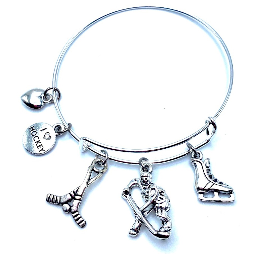 Hockey Bracelet Charm Bangle May Be Personalized